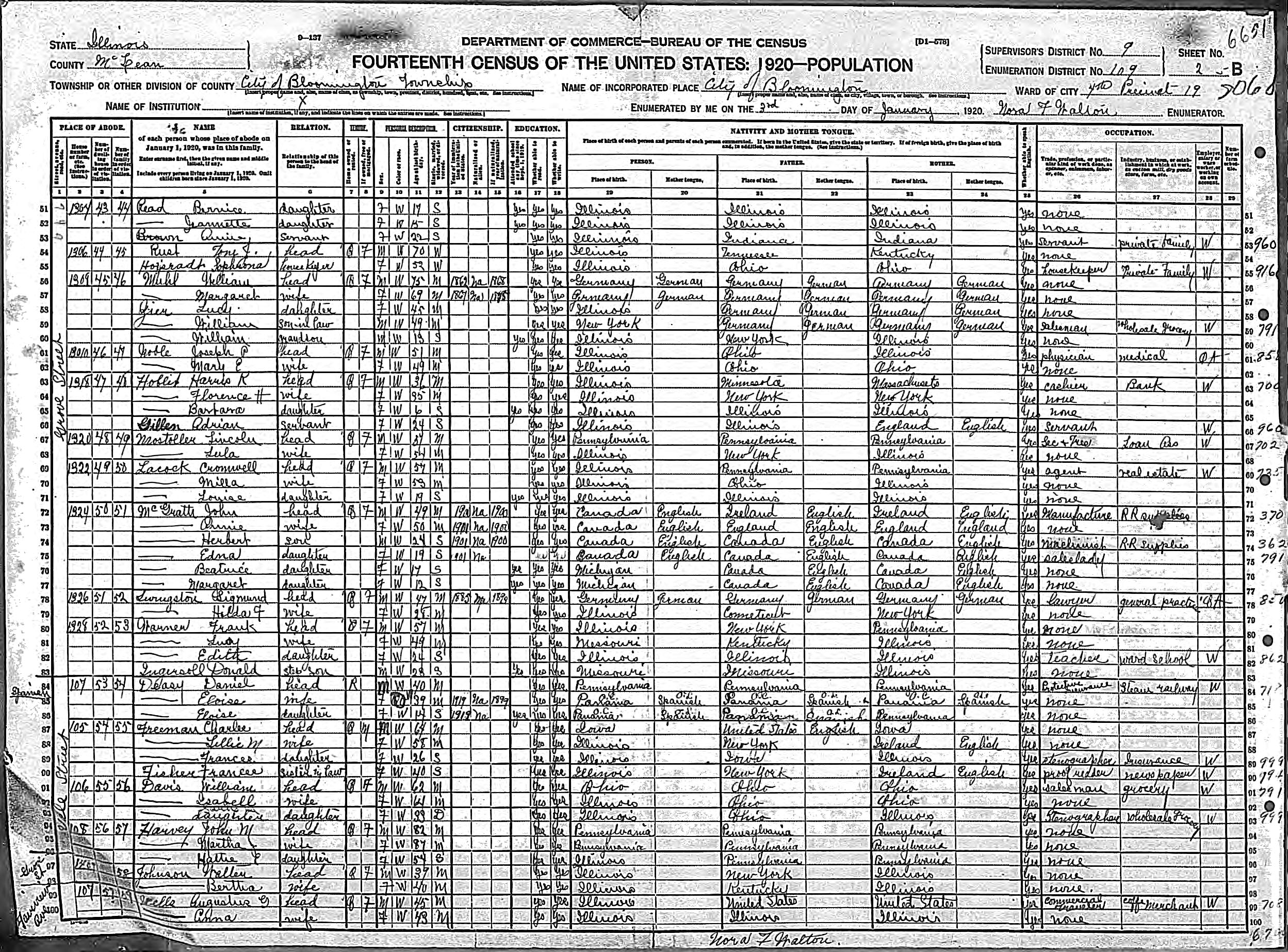 1920 US census Sigmund Livingston family