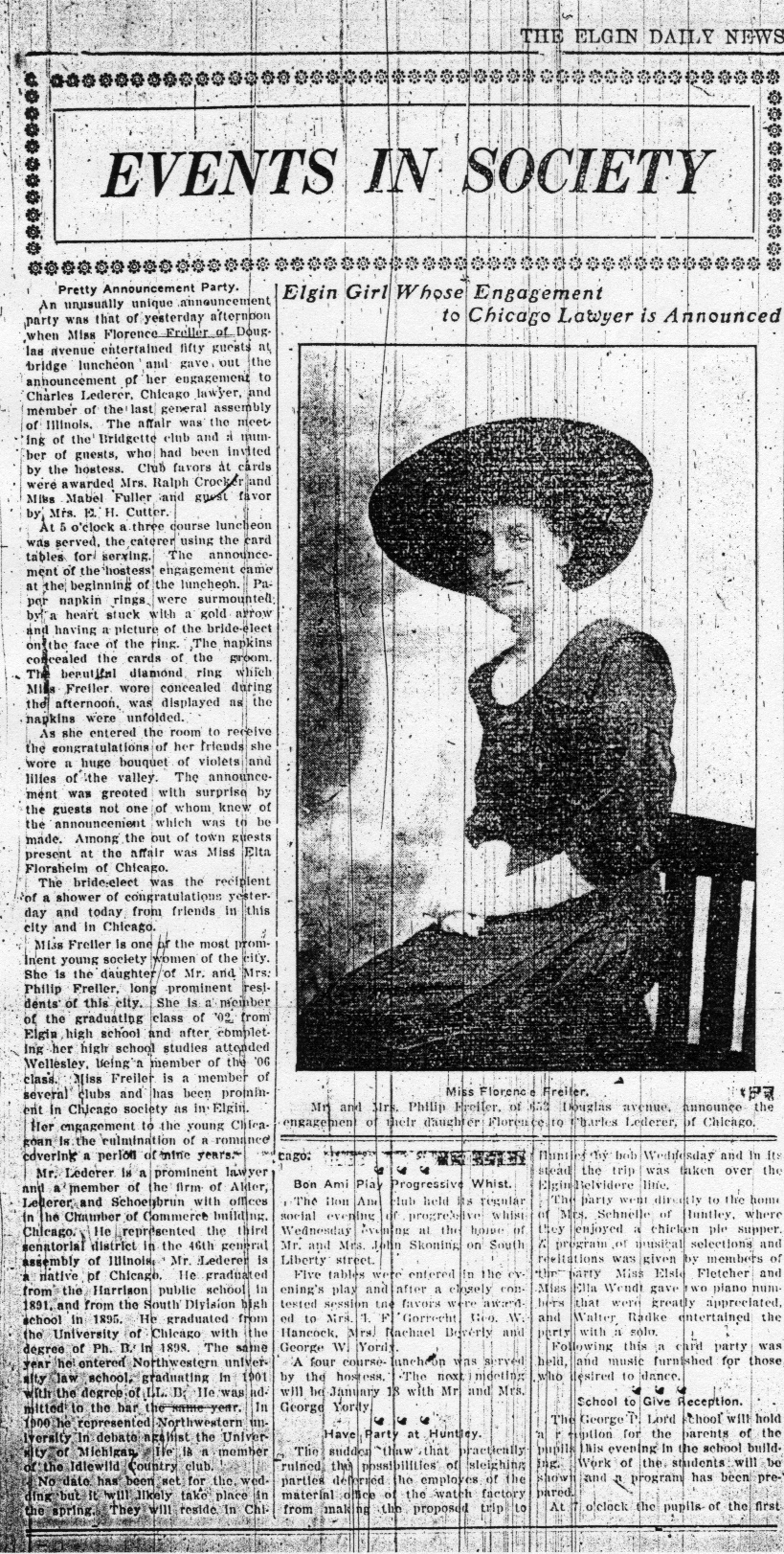 Florence Freiler engagement, 13 January 1911