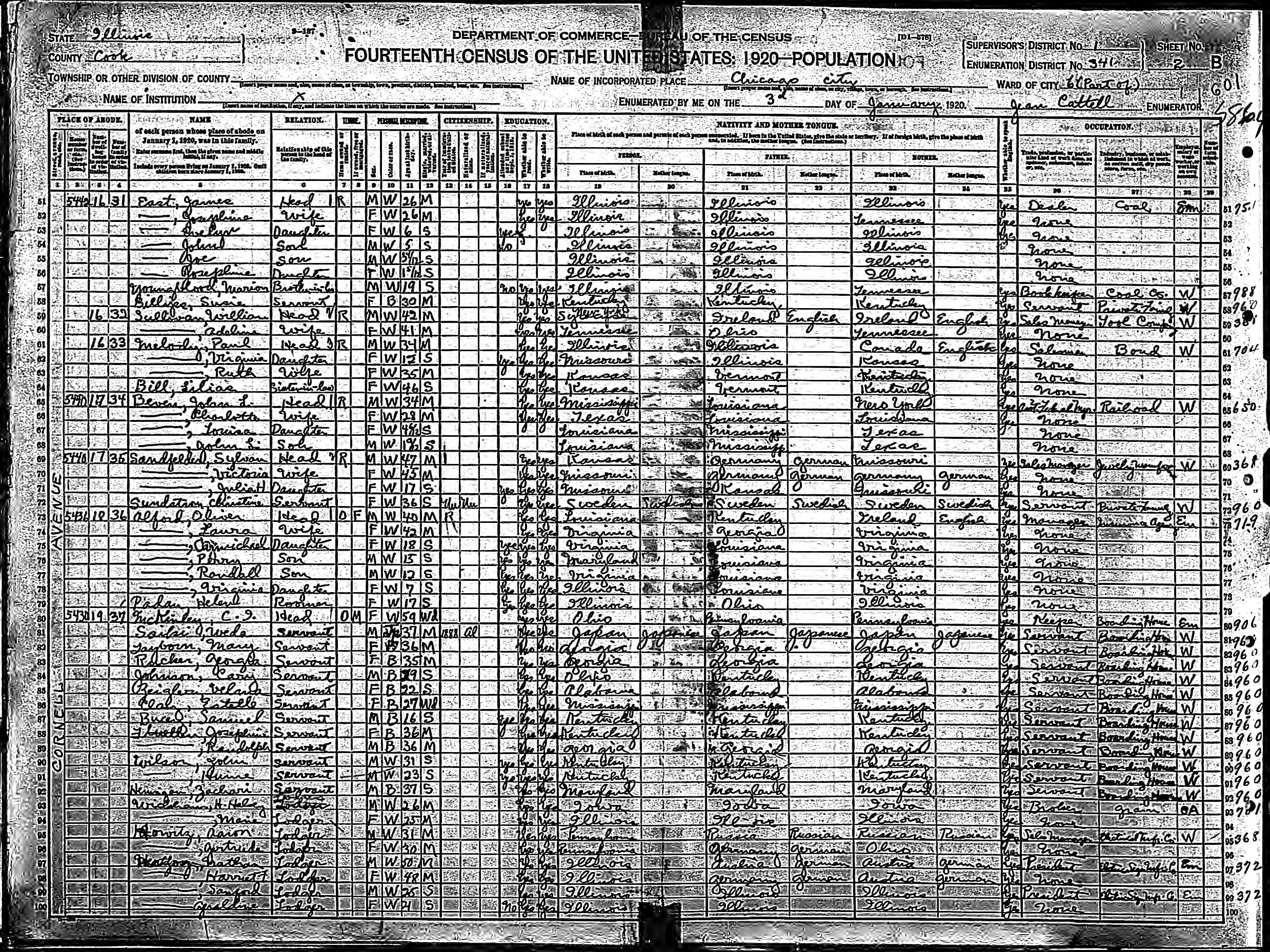 1920 US census Nathan Herzog family