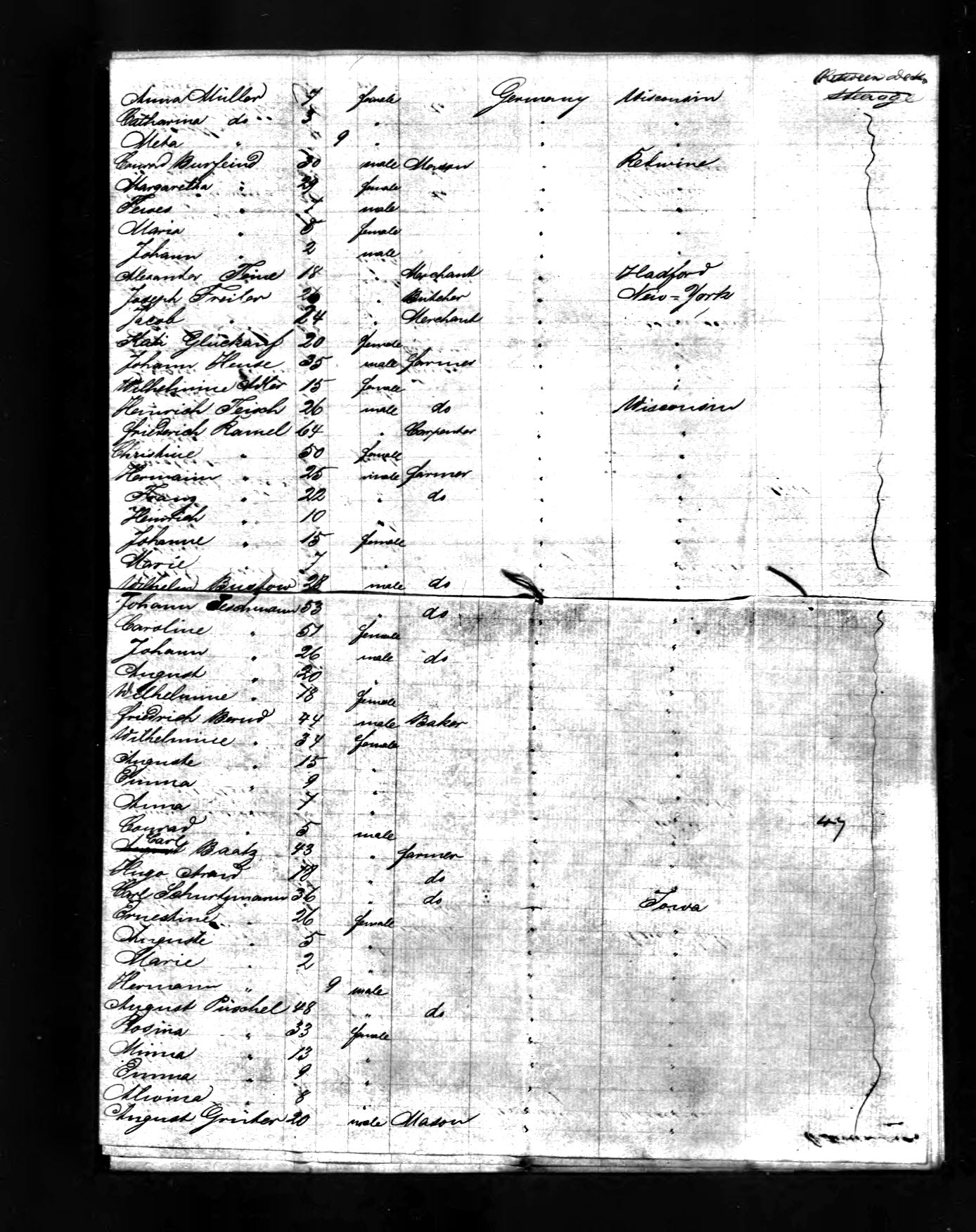 1857 passenger list with Joseph Freiler 2