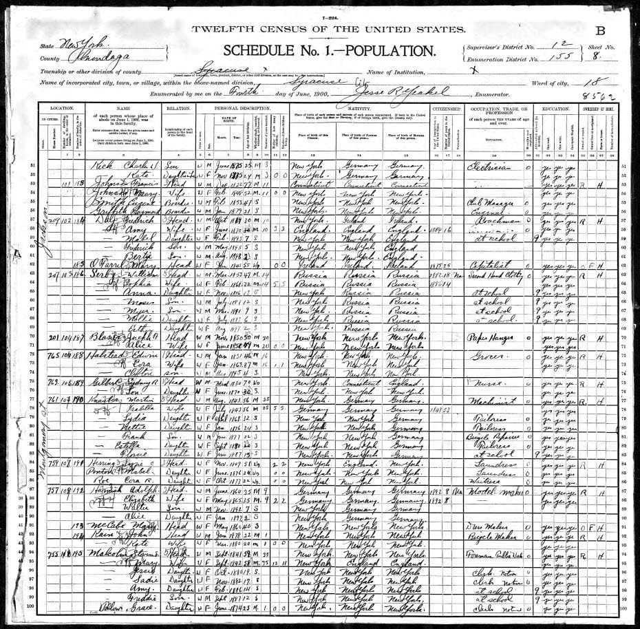 1900 US census William B Serby family