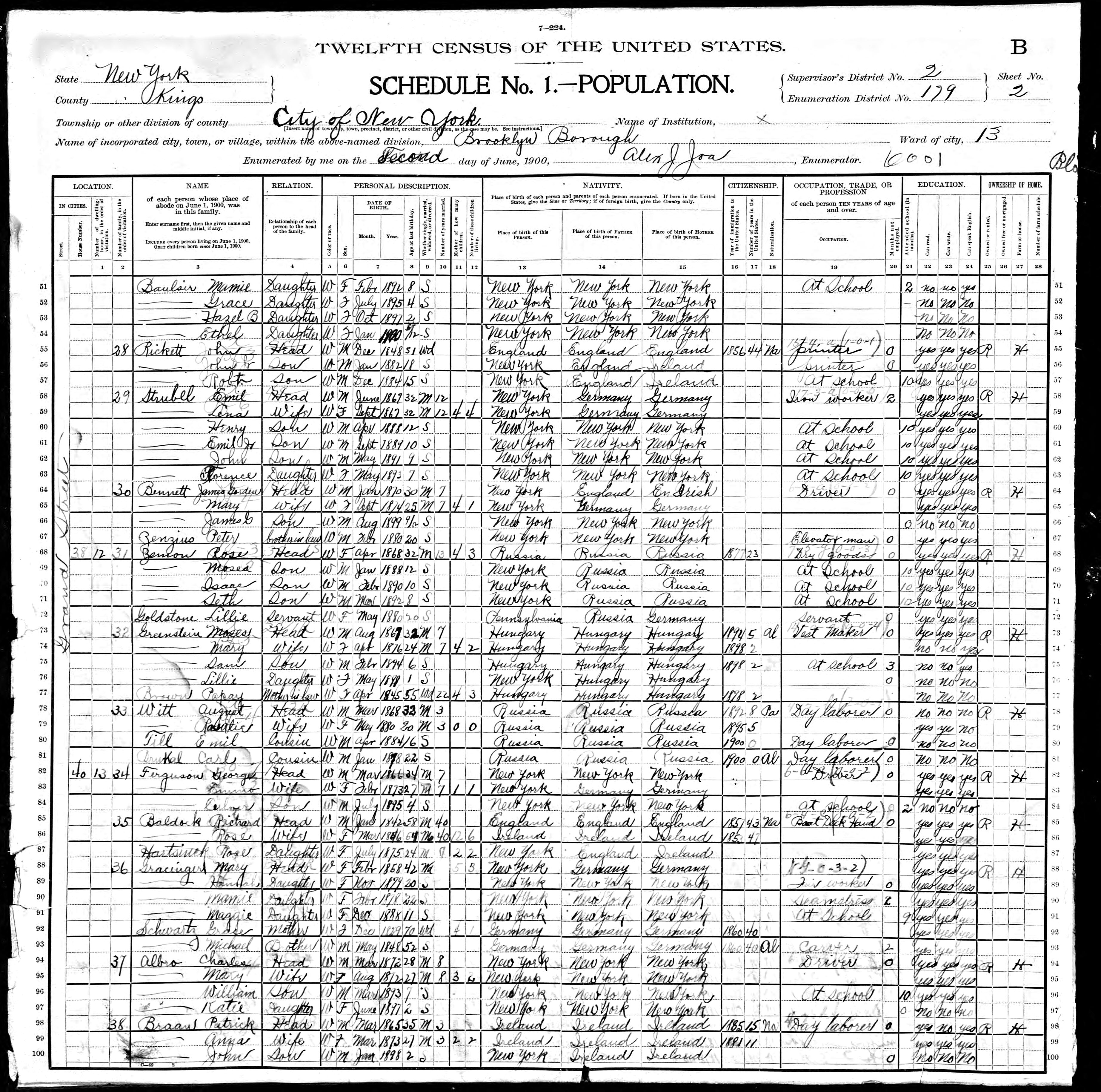 1900 US census Rose Zemon family
