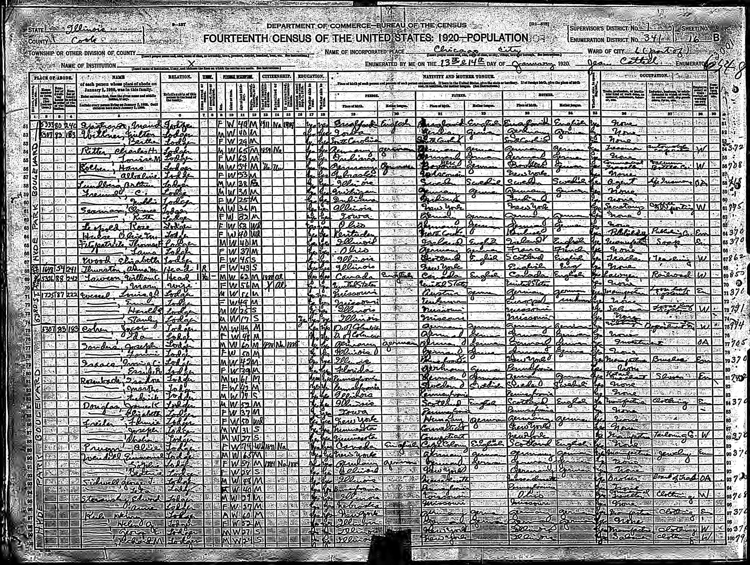 1920 US census Fannie Freiler family