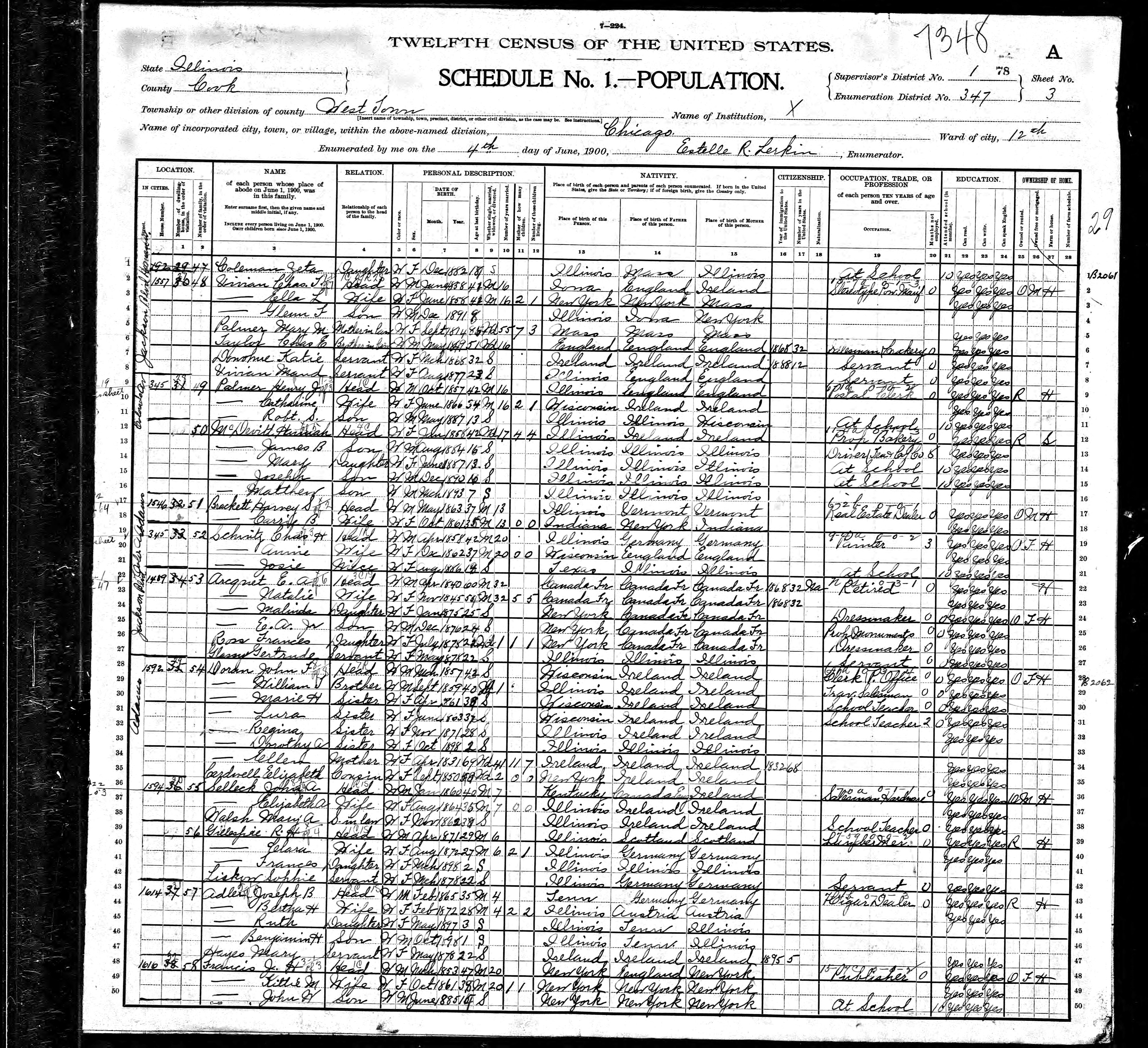 1900 US census Joseph B. Adler family
