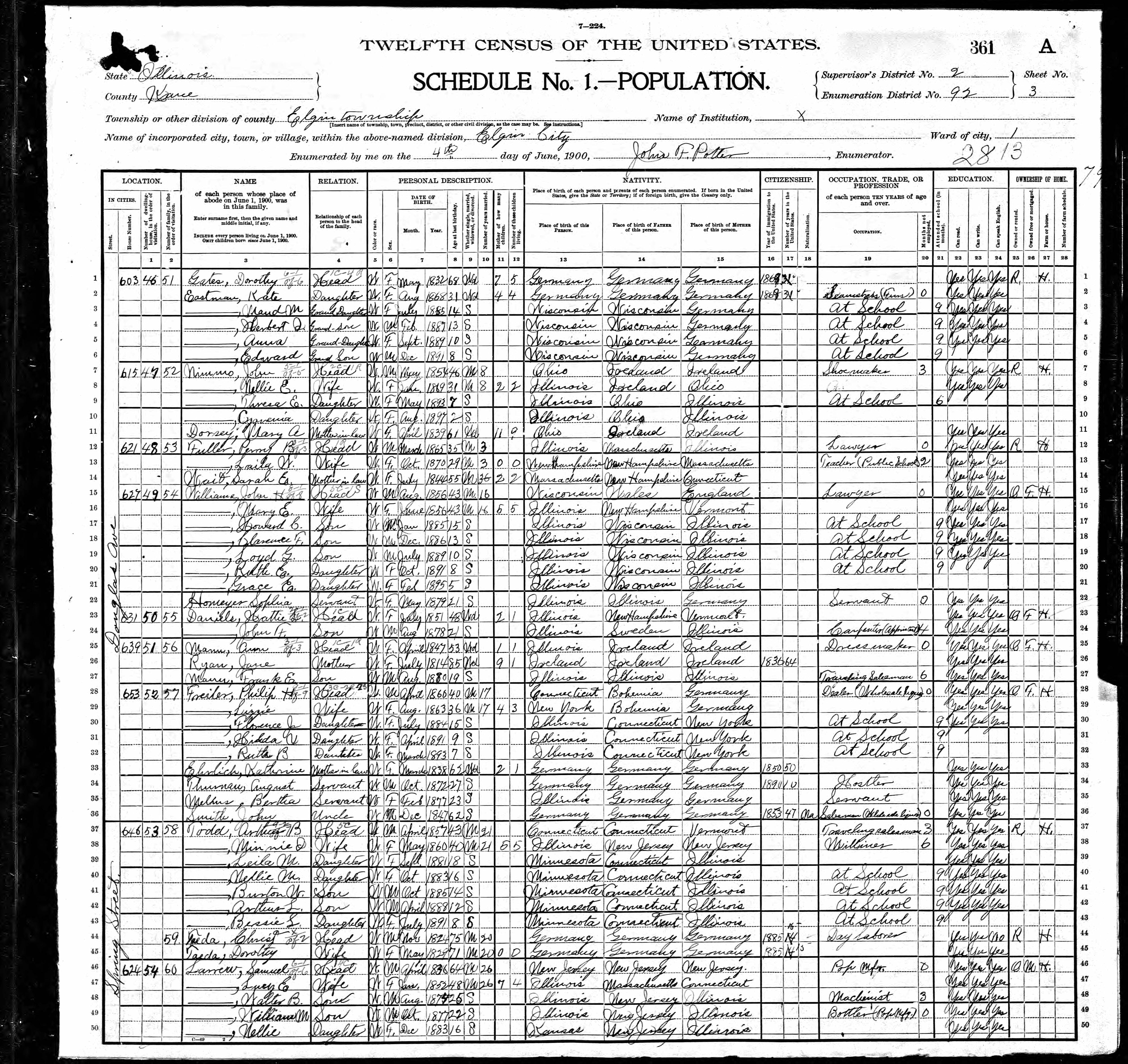 1900 US census Philip Freiler family