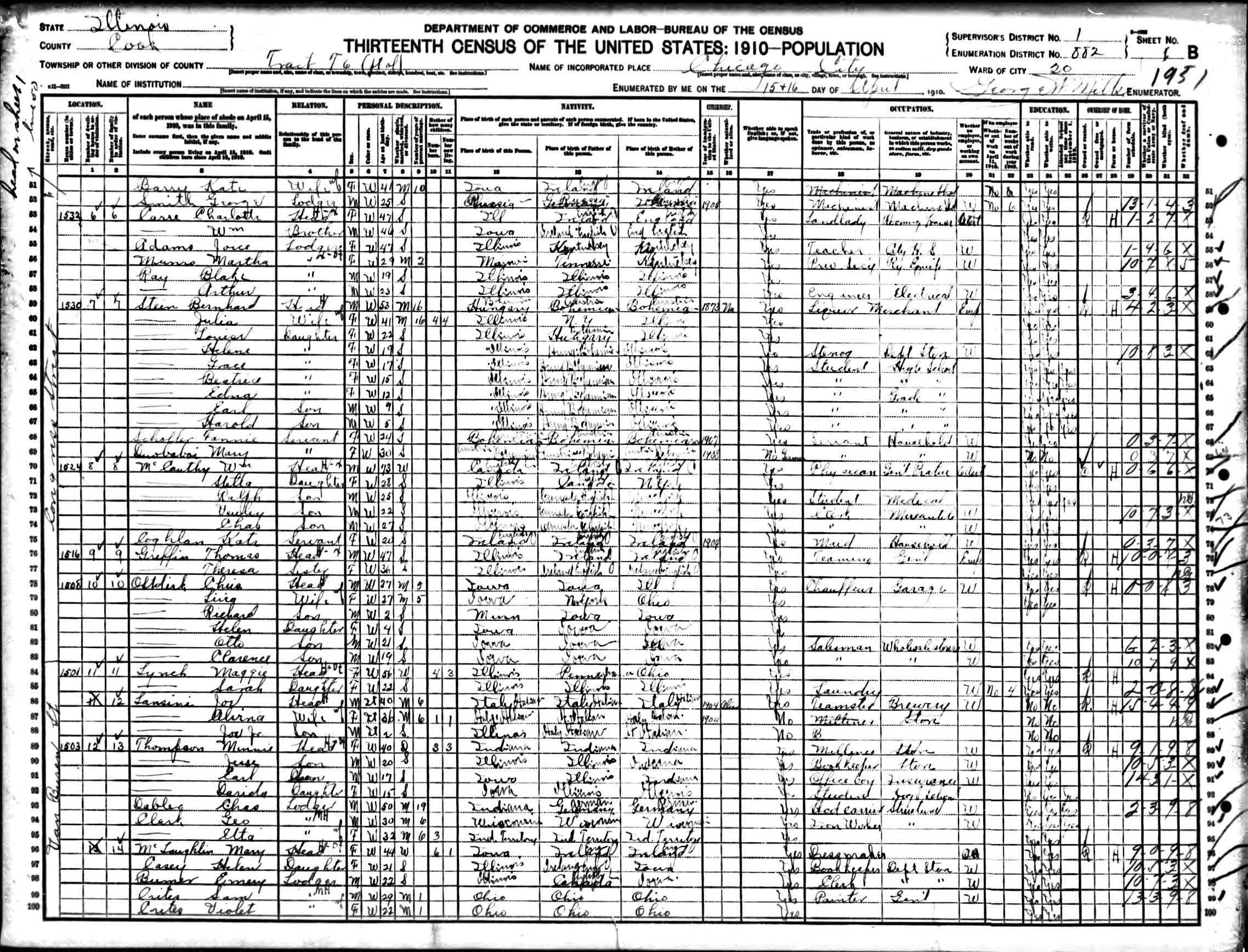 1910 US census Bernhard Stein family