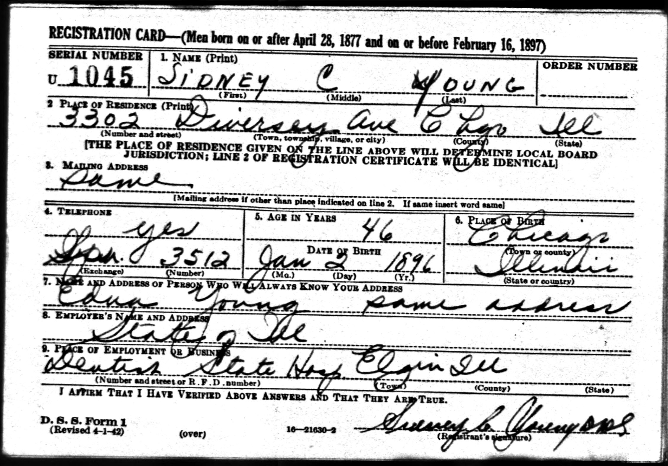 Sidney C. Young, World War II draft registration card (1)